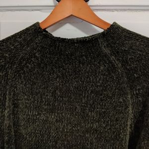 Rich, Dark Olive Green Soft Mock T Neck